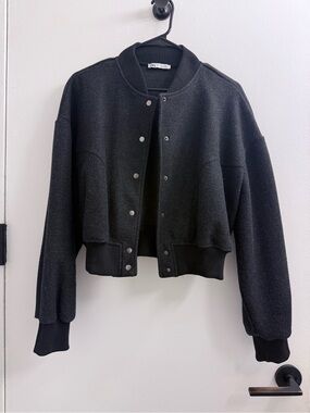 Zara dark gray Ribbed-Neck Bomber Jacket
